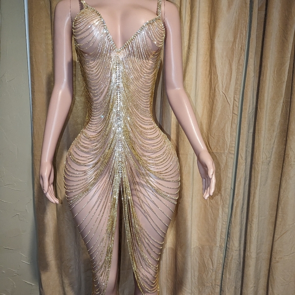 Maxi Rhinestones stones Strings Dress - Picture 4 of 13